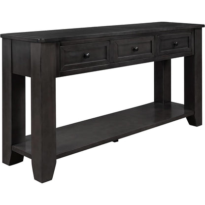 Black Console Table 55In Wide With 3 Drawers And Shelf