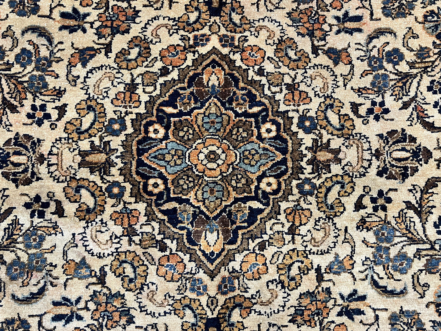 Antique Persian Rug 9x11, Wool Handmade 1920s Oriental Carpet, Persian Hamadan Anjelas Rug, Cream Black, Floral Allover Oriental Rug 9 x 11 Room Sized Rug