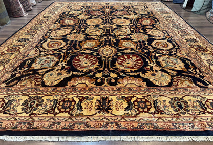 Pak Persian Bidjar Rug 10x13, Midnight Blue and Tan Pakistani Carpet