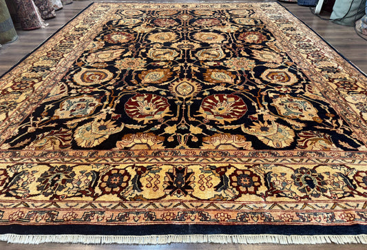Pak Persian Bidjar Rug 10x13, Midnight Blue and Tan Pakistani Carpet