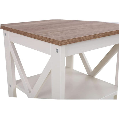 Rustic Ivory End Table Set Of 2 With Shelves 23.6 Inch