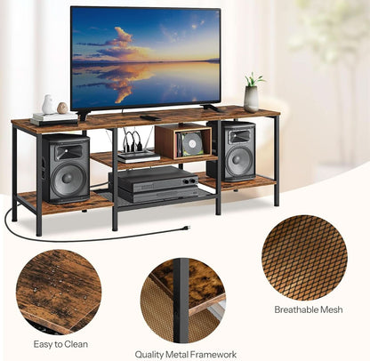 TV Stand With Power Outlets For 65 Inch TV Open Shelves