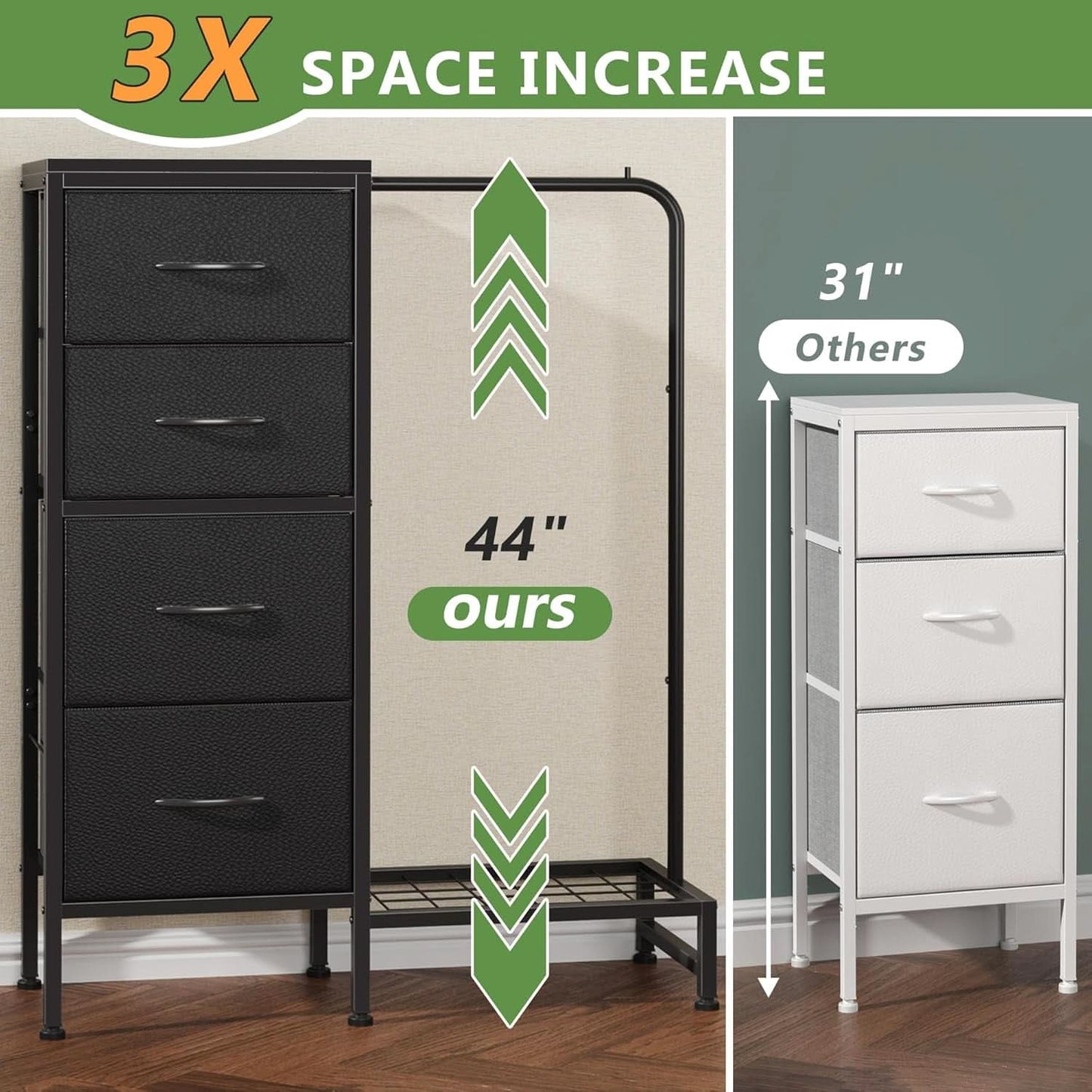 Dresser With Hanging Rack And 4 Drawers Black 44 Inch Tall
