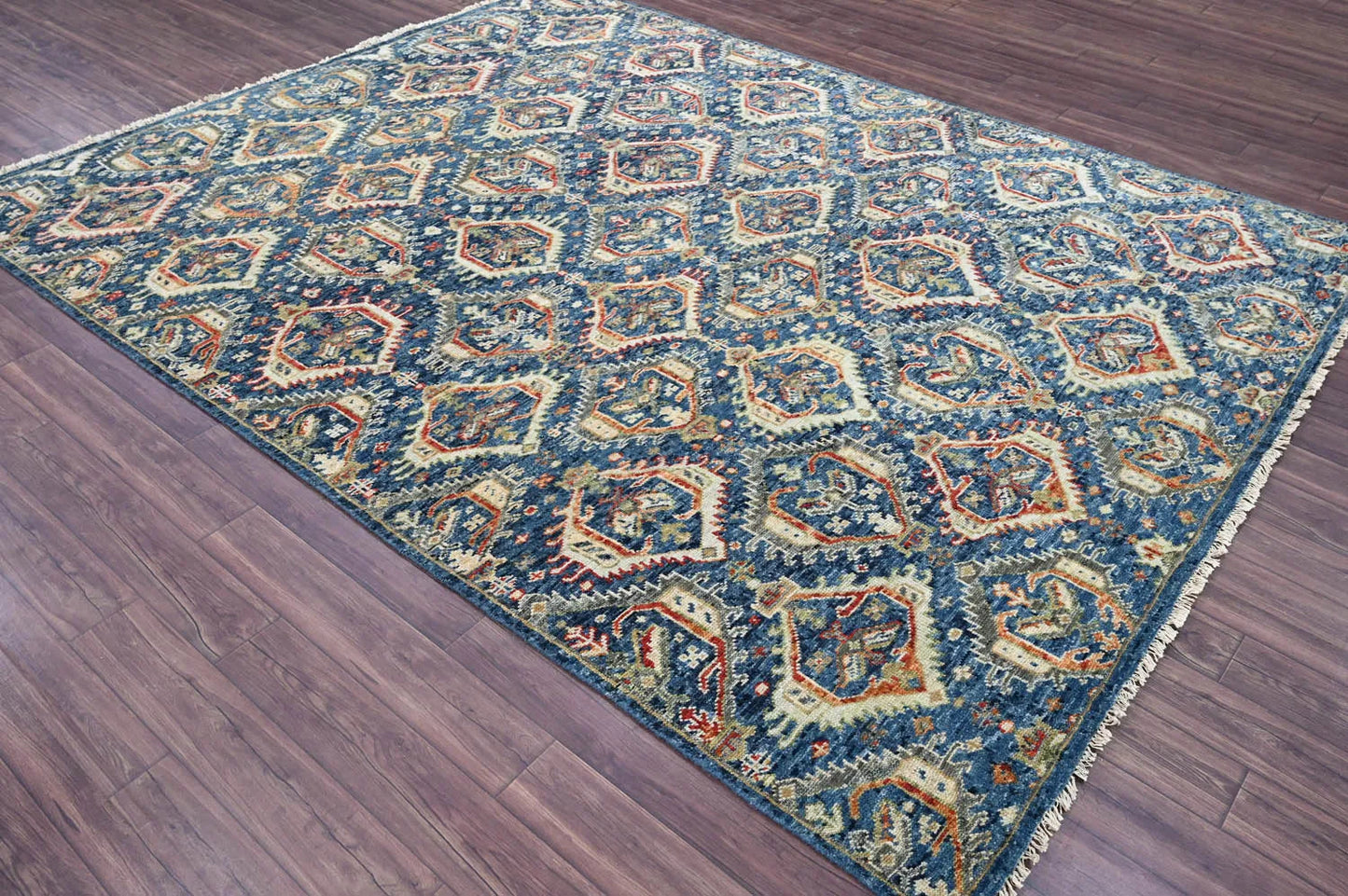 8x10 LoomBloom Navy Hand Knotted Transitional Wool Turkish Oushak Oriental Rug