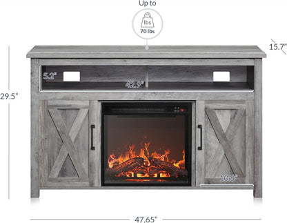 48 Inch Grey Wash TV Stand With Electric Fireplace