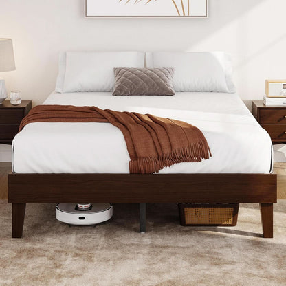 Queen Platform Bed Frame Dark Walnut Underbed Storage