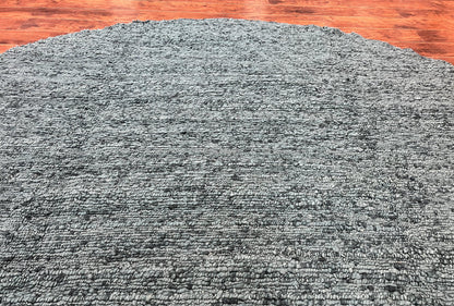 Large Round Indian Rug 11x11, Teal, Vintage Handmade Wool Carpet