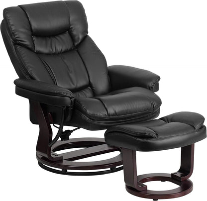 Leathersoft Upholstered Recliner With Ottoman Black