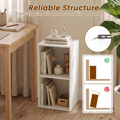 2-Cube Bookshelf with Anti-Tipping Kit - White