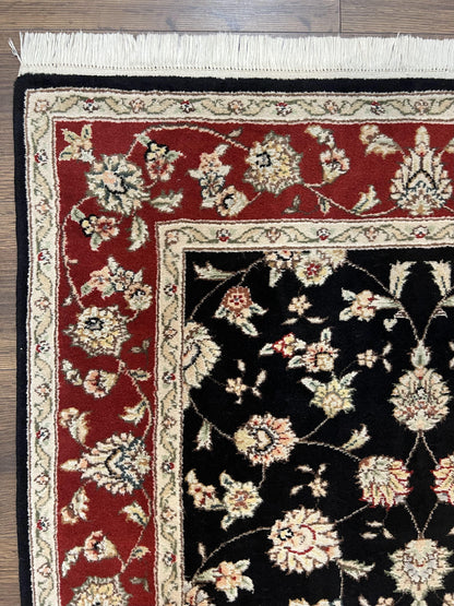 Pak Persian Rug 3x5, Black and Red, Floral Allover, Vintage Hand Knotted Wool Oriental Carpet, Pakistani Rug, Small Handmade Area Rug 3 x 5