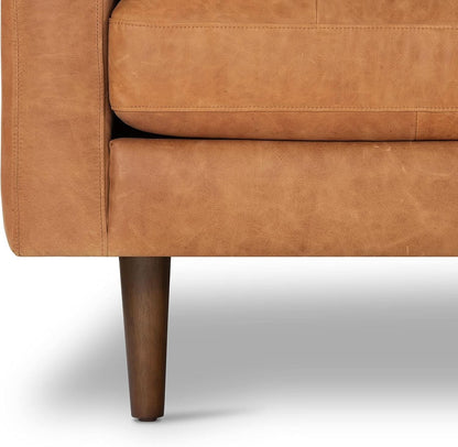 Cognac Tan Leather Mid Century Sofa With Bolsters In Stock