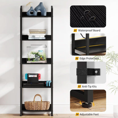 5 Tier Narrow Bookshelf With Edge Protection Bookcase