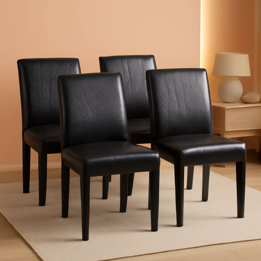PU Leather Dining Chairs Black Set of 4 Modern Comfort