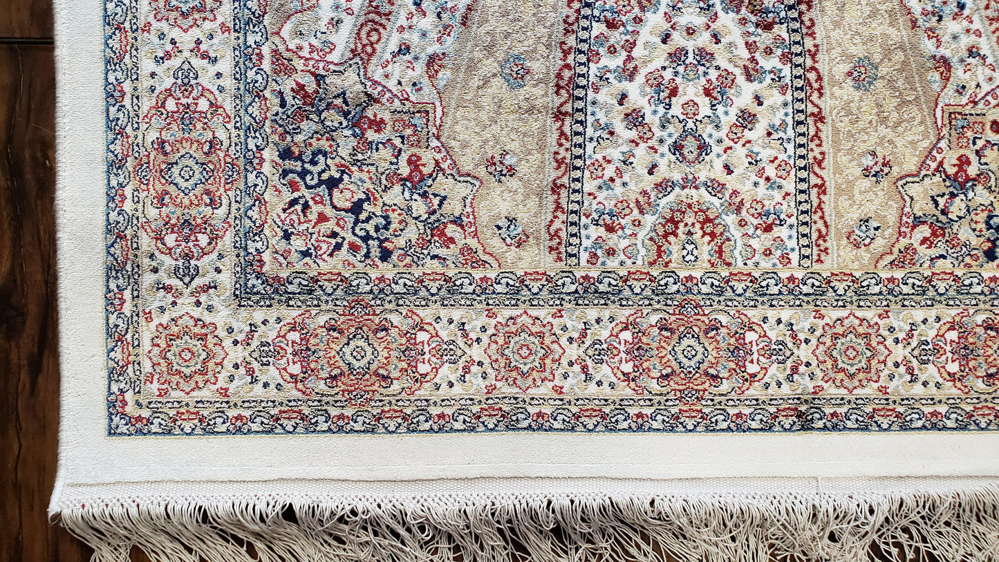 Beige & Cream Small Turkish Silk Rug, Bamboo Silk, Power-Loomed, Persian Design, High Quality, Soft Accent Rug, 3x5 ft, 2' 8" x 4' 11"