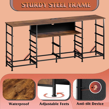 Twelve Drawer Dresser LED TV Stand Rustic Brown Finish
