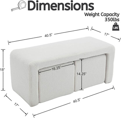 White 40Inch Lux Velvet Plus Nesting Ottoman End Bench