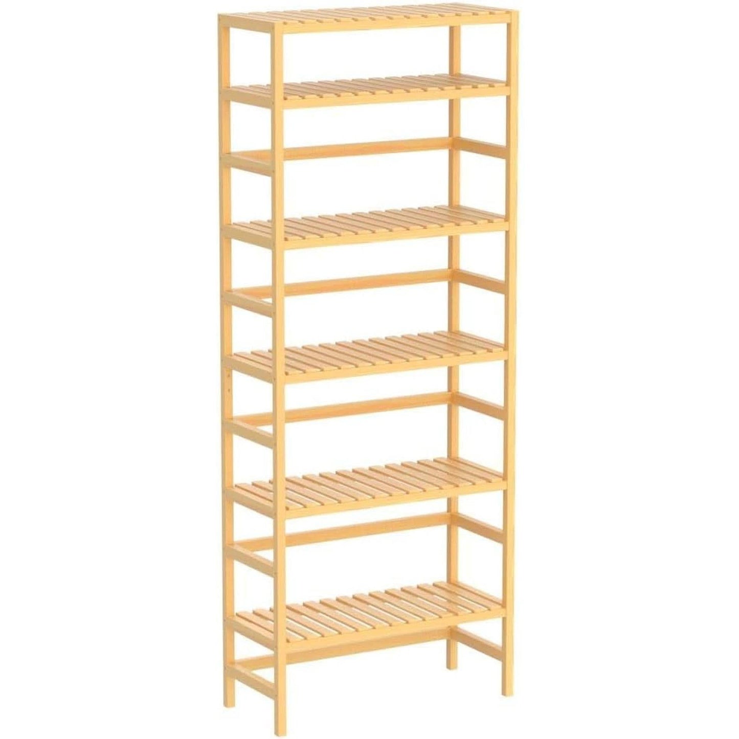 Six Tier Adjustable Bamboo Bookshelf Tall 63 Inch Natural