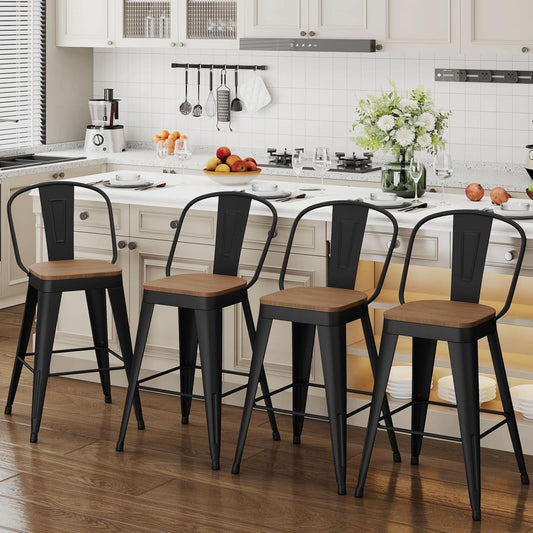 Industrial 24 Inch Bar Stools Set of Four