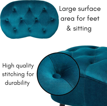 Indulgent Teal Velvet Tufted Oblong Ottoman 22.5X15
