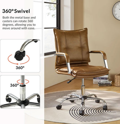 Faux Leather Adjustable Office Desk Chair Camel Armrests