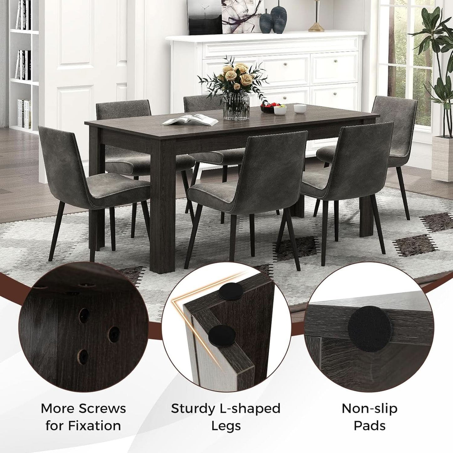 63 Inch Wood Dining Table For 4 To 6 People Grey Ideal For Dining Room