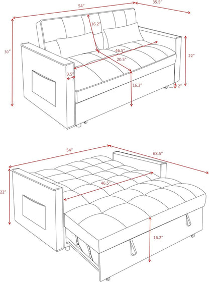 54 Inches Convertible Sofa Bed With Adjustable Backrest