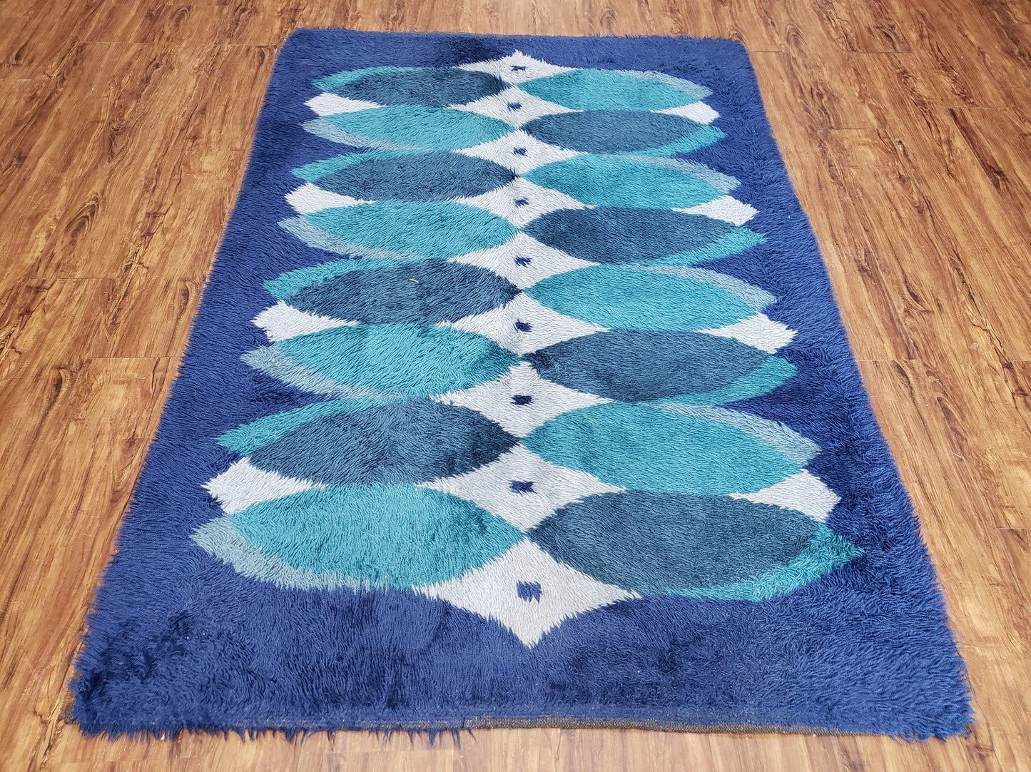 Blue Rya Rug, 1960s Mid-Century Danish Shag Rug 4'6" x 6'7", Ege Rya Modern Carpet, Cyan DeLuxe Rya Shag Rug, Vintage Area Rug 4x6, 5x7 Rug