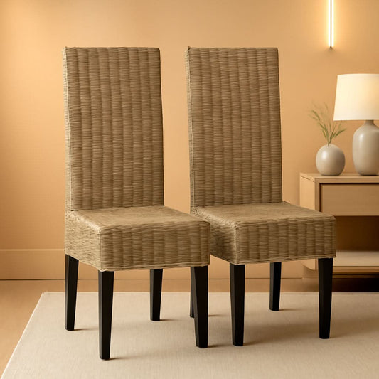Grey Wicker Dining Chair 18 Inch Rattan Cotton Upholstery