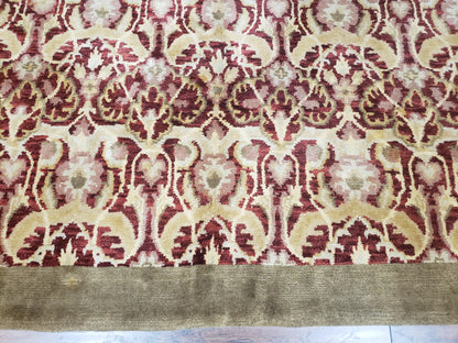 Contemporary Indian Nepalese Room Sized Rug 9 x 11.6, Wool Hand-Knotted Dark Red & Beige Soft Carpet, 9 x 12 Masterloom Living Room Rug