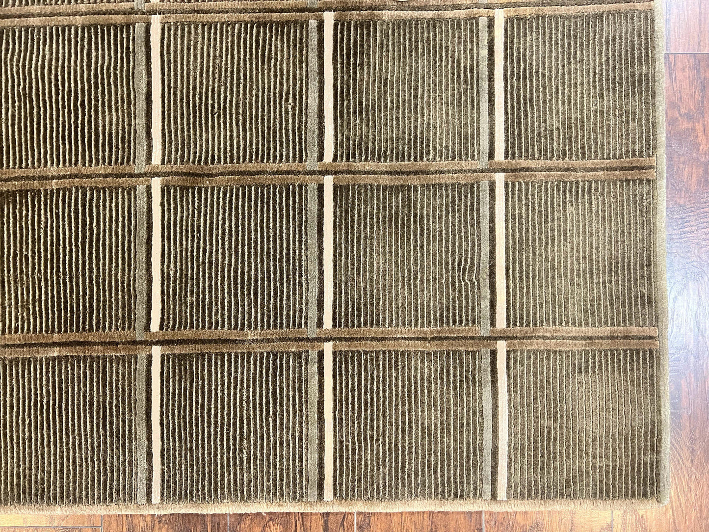 Tibetan Rug 4x6, Green Wool Handmade Area Rug 4 x 6, Panel Design, Modern Contemporary