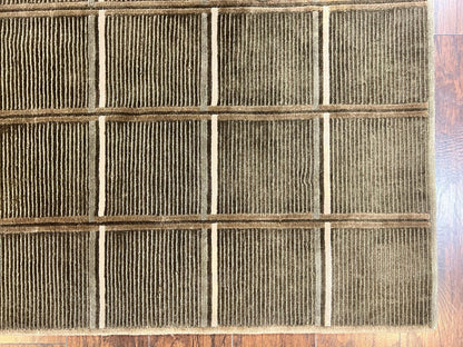 Tibetan Rug 4x6, Green Wool Handmade Area Rug 4 x 6, Panel Design, Modern Contemporary