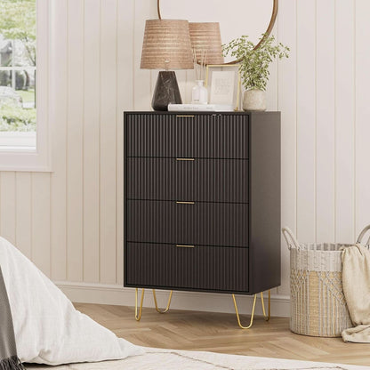 Four Drawer Dresser With Industrial Metal Legs Black