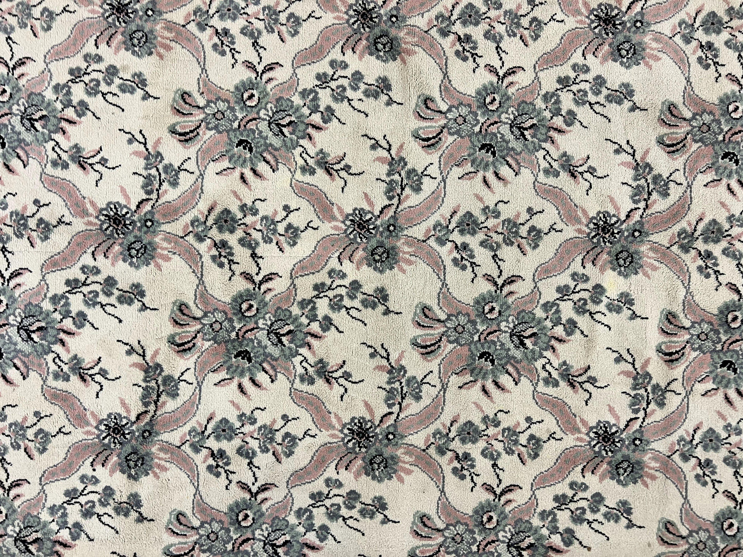 Belgium Power Loomed Rug 8x11, Ivory and Green, Wool Carpet, Floral