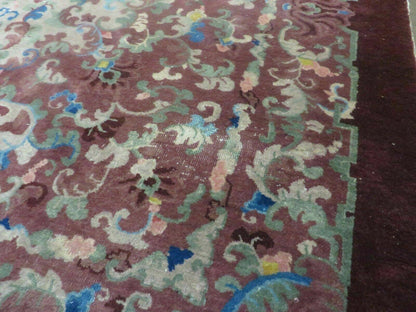 8' X 10' Vintage Handmade Chinese Art Deco Peking Nichols Wool Rug Flowers Nice