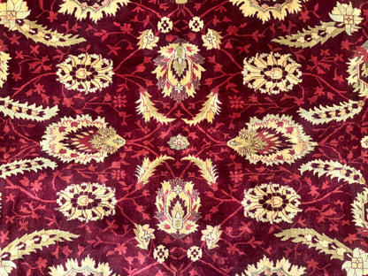 Indo Mahal Rug 9x12, Allover Pattern, Dark Red, Traditional Wool Area Rug