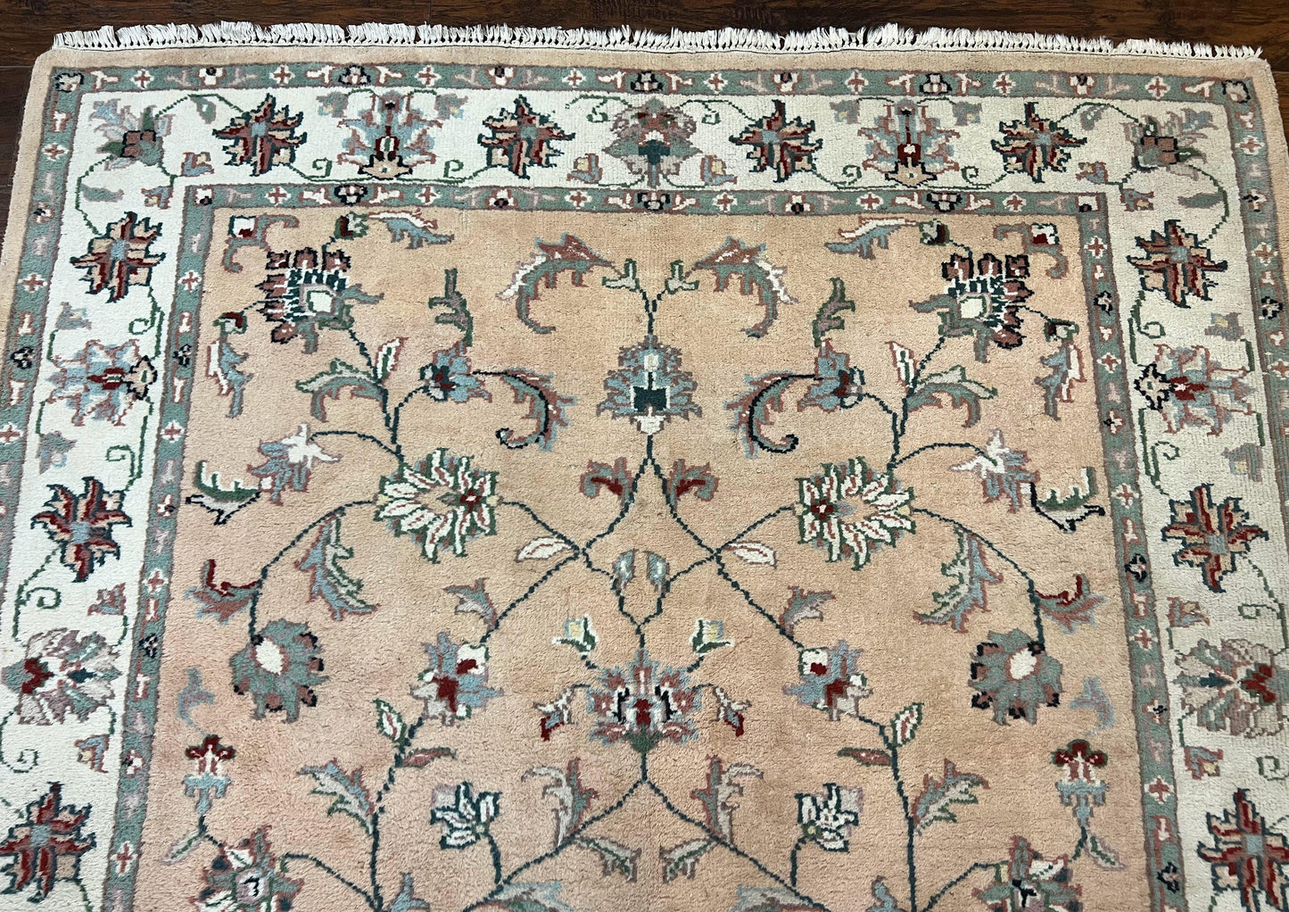 Indo Persian Rug 6x9, Handmade Vintage Wool Carpet, Floral Allover