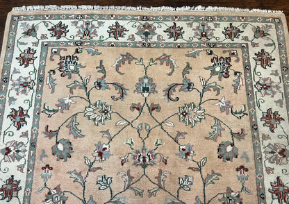 Indo Persian Rug 6x9, Handmade Vintage Wool Carpet, Floral Allover