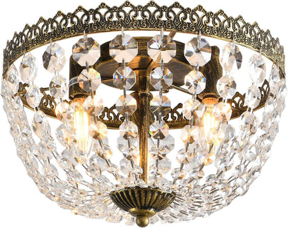 Three Light French Empire Crystal Chandelier Antique Bronze Dimmable Flush Mount