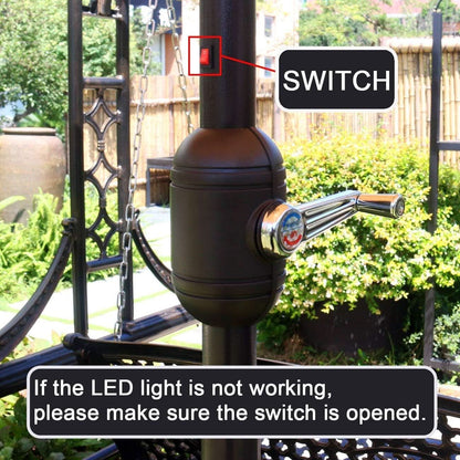9 Ft Solar LED Lighted Patio Umbrella With Tilt And Crank Lift Light Tan