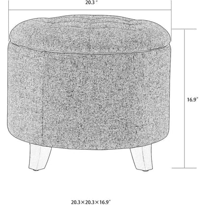 Gray Fabric Round Storage Ottoman With Button Tufting