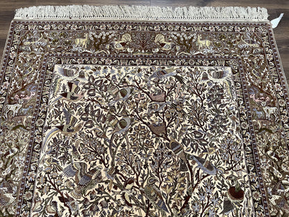 Persian Isfahan Rug 5x8 - Tree of Life, Animal Pictorials, Kork Wool & Silk