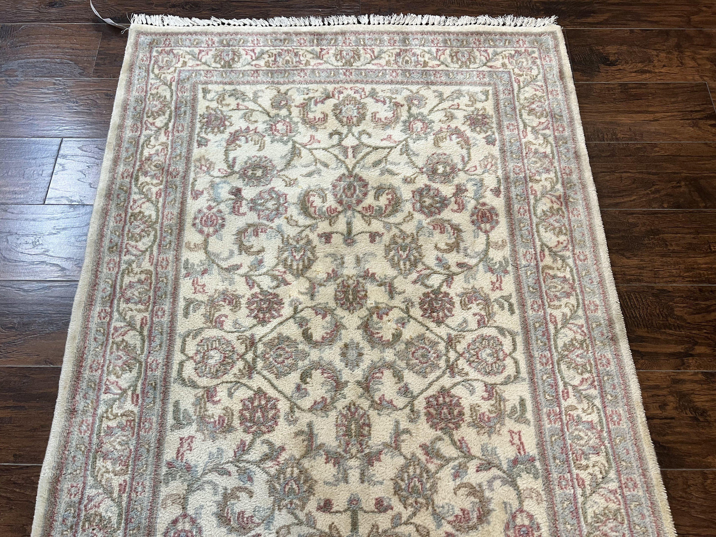 Indo Persian Rug 4x6, Vintage Handmade Wool Carpet, Floral Allover Pattern, Beige, Pair B