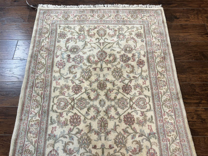 Indo Persian Rug 4x6, Vintage Handmade Wool Carpet, Floral Allover Pattern, Beige, Pair B