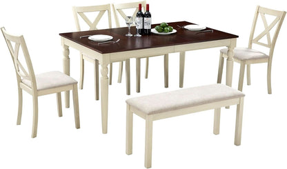 Sixty Inch Solid Wood Walnut Finish Dining Table Set Upholstered Chairs