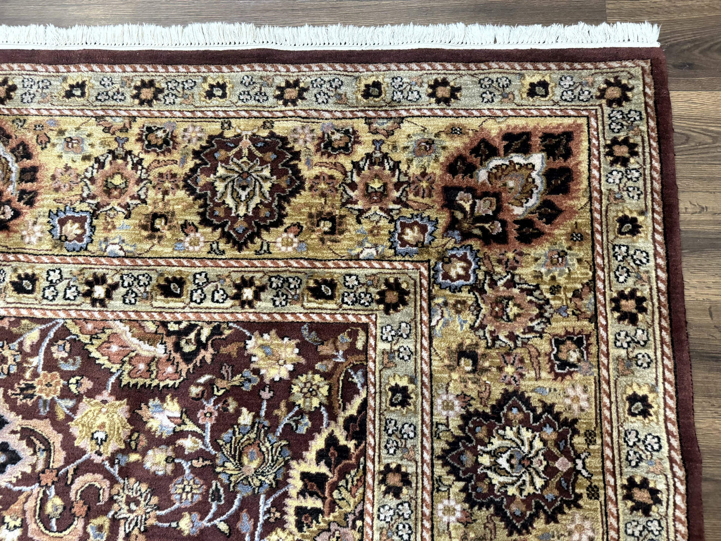 Indo Persian Rug 8x11, Eggplant & Tan, Allover Pattern, Wool Couristan Handmade Rug