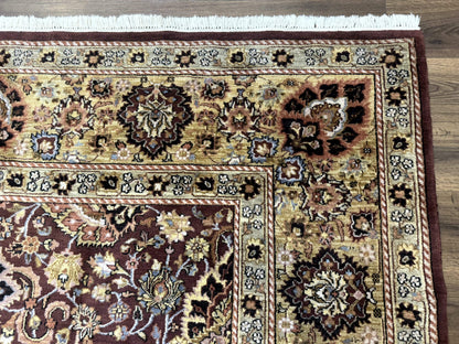 Indo Persian Rug 8x11, Eggplant & Tan, Allover Pattern, Wool Couristan Handmade Rug