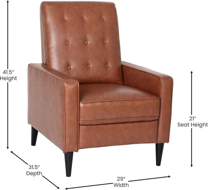 Erza Cognac Brown Leathersoft Pushback Mid Century Modern Recliner Chair