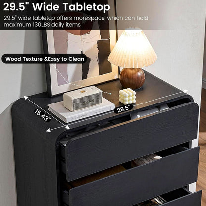 Black Hardwood Dresser With Curved Front Storage Panel