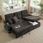 Dark Grey Microfiber Reversible Sectional Sofa Bed With USB