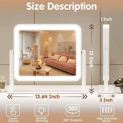 14 By 12 Inch Lighted Vanity Mirror With Dimmable 3 Color Lighting